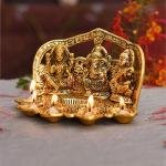 Lakshmi Ganesh Saraswati Metal Diya | Divine Trinity Oil Lamp | Triple Blessing Statue | Festival Sacred Art | Temple Collection