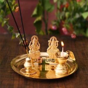 Complete Pooja Thali Set | Lakshmi Ganesh Metal Aarti Plate | Traditional Festival Kit | Bhai Dooj Special | Sacred Ceremony Collection