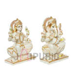 Marble Lakshmi Ganesha Set | Divine Temple Idols | Diwali Puja Murti | Pure Sacred Statues | Festival Gift Art