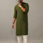 Handmade Battle Green Chikankaari Embroidered Kurta Pajama Set - Exquisite Traditional Menswear