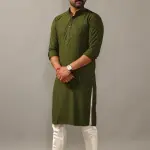 Handmade Battle Green Chikankaari Embroidered Kurta Pajama Set - Exquisite Traditional Menswear