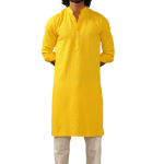 Handmade Yellow Chikankaari Embroidered Kurta Pajama Set for Men