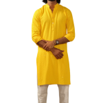 Handmade Yellow Chikankaari Embroidered Kurta Pajama Set for Men