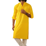 Handmade Yellow Chikankaari Embroidered Kurta Pajama Set for Men