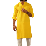 Handmade Yellow Chikankaari Embroidered Kurta Pajama Set for Men