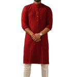 Handmade Ruby Red Chikankaari Embroidered Kurta Pajama Set for Men