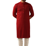 Handmade Ruby Red Chikankaari Embroidered Kurta Pajama Set for Men