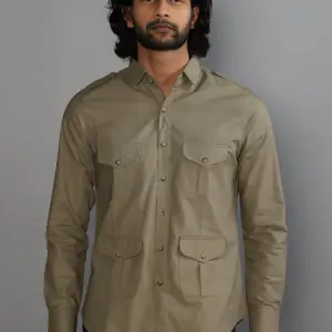 Premium Moss Green Cotton Hunting Shirt | Classic Collar, Double Pockets | Breathable All-Season Comfort | S to XXL Sizes | Handcrafted Quality Menswear