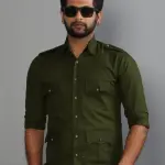 Premium Battle Green Turkish Linen Hunting Shirt | Classic Collar, Double Pockets | Breathable Summer Comfort | S to XXL Sizes | Handcrafted Quality Menswear