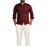 Premium Maroon Turkish Linen Hunting Shirt | Classic Collar, Double Pockets | Breathable Summer Comfort | S to XXL Sizes | Handcrafted Quality Menswear