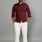 Premium Maroon Turkish Linen Hunting Shirt | Classic Collar, Double Pockets | Breathable Summer Comfort | S to XXL Sizes | Handcrafted Quality Menswear