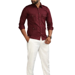 Premium Maroon Turkish Linen Hunting Shirt | Classic Collar, Double Pockets | Breathable Summer Comfort | S to XXL Sizes | Handcrafted Quality Menswear