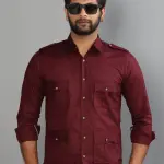 Premium Maroon Turkish Linen Hunting Shirt | Classic Collar, Double Pockets | Breathable Summer Comfort | S to XXL Sizes | Handcrafted Quality Menswear