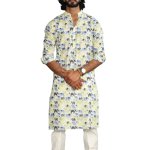 Antique White Sanganeri Elephant Print Kurta Pyjama Set | Traditional Block Print Design | Premium Cotton Ethnic Wear | Handcrafted Elegance