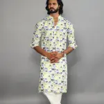 Antique White Sanganeri Elephant Print Kurta Pyjama Set | Traditional Block Print Design | Premium Cotton Ethnic Wear | Handcrafted Elegance