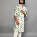 Antique White Sanganeri Elephant Print Kurta Pyjama Set | Traditional Block Print Design | Premium Cotton Ethnic Wear | Handcrafted Elegance