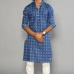 Sanganeri Block Print Navy Blue Kurta Pyjama Set for Men