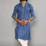 Sanganeri Block Print Navy Blue Kurta Pyjama Set for Men