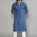 Sanganeri Block Print Navy Blue Kurta Pyjama Set for Men