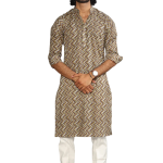 Cedar Brown Zigzag Printed Sanganeri Kurta Pyjama Set for Men