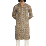 Cedar Brown Zigzag Printed Sanganeri Kurta Pyjama Set for Men