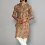 Walnut Brown Sanganeri Printed Kurta With White Pyjama for Men