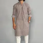 Tawny Brown Sanganeri Scales Print Kurta With White Pyjama for Men