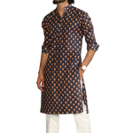 Navy Blue With Red Booti Pattern Sanganeri Kurta Pyjama Set for Men