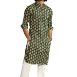 Juniper Green Block Print Sanganeri Kurta With White Pyjama for Men