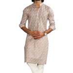 Thunder Grey Sanganeri Booti Print Kurta With White Pyjama for Men