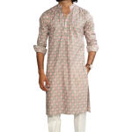 Thunder Grey Sanganeri Booti Print Kurta With White Pyjama for Men