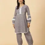 Classy Tawny Brown Sanganeri Printed Co-Ord Set with White Lace Work | Traditional Block Print | Premium Cotton | Designer Collection | Size XS-XXL | Jaipurio