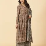 Elegant Cedar Brown Printed Sanganeri Kurti-Palazzo Set | Traditional Hand Block Print | Premium Cotton | Ethnic Indian Wear | Size XS-XXL | Jaipurio