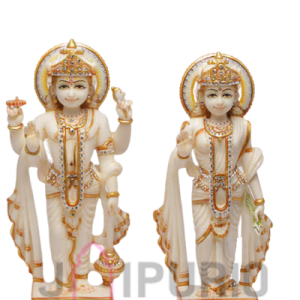 Marble Laxmi Narayan Statue: Divine Temple Grade Sculpture | Premium White Marble | Vishnu Laxmi Murti | Sacred Temple Altar Art