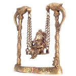 Brass Ganesha on Swing Statue: 7.6x21.8x25.9cm Divine Art | Playful Ganesh Idol | Traditional Jhula Design | Sacred Home Decor