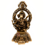 Brass Ganpati with Aureole: 12.7x11.43x30.48cm Temple Art | Divine Prabhavali Design | Sacred Pooja Room Statue | Premium Showpiece