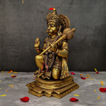 Handcrafted Brass Blessing Hanuman with Gada: 13x16.5x34cm Divine Statue | Sacred Temple Art | Traditional Blessing Pose | Premium Murti