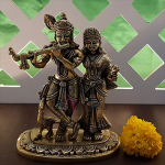 Radha Krishna with Peacock Brass Statue: 7x14x18cm Sacred Art | Divine Love with Peacock | Perfect Gift Decor | Premium Sacred Design