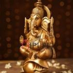 Antique Gold Hand Crafted Ganesha Idol | Traditional 28.4 × 6.6 × 11.7 cm Brass Statue | Premium Temple Art | Religious Decor | Jaipurio