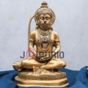 Antique Golden Brass Hanuman Idol | Traditional 19.6 × 8.9 × 12.7 cm Divine Protector | Hand-Etched Bajrangbali Statue | Sacred Art | Jaipurio