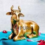 Antique Golden Nandi Brass Idol | Traditional 14 × 6.4 × 15.2 cm Sacred Bull | Handcrafted Shiva Vahana Murti | Temple Art | Jaipurio