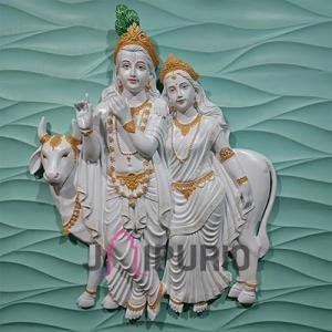 Shri Krishna, Radha & Cow Wall Sculpture | Majestic 121.92 × 91.44 × 15.24 cm Sacred Metal Art | Premium 10 kg Divine Masterpiece