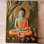 Lord Buddha Wall Hanging Sculpture | 121.9 cm x 91.4 cm x 10.2 cm | 10 kg Fiberglass & Marble | Serene Buddhist Art Decor | Meditation Masterpiece