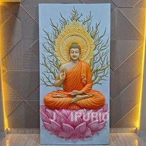 Elegant Buddha Sitting With Tree Wall Mural | 213.4 x 106.7 x 15.2 cm | 25 kg Fiberglass & Marble | Serene Zen Home Decor | Enlightenment Art | Jaipurio