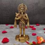 9" Brass Standing Hanuman Idol | Pure Devotion Murti | Temple Art Statue