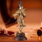 Pure Brass Lord Krishna Statue - Dual Copper Golden Tone, 22" Height