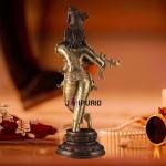 Pure Brass Lord Krishna Statue - Dual Copper Golden Tone, 22" Height