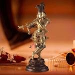 Pure Brass Lord Krishna Statue - Dual Copper Golden Tone, 22" Height