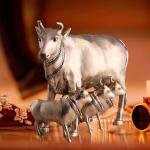 Pure Brass Large Gomatha (Cow) Statue Protecting Her Calves - Symbol of Nurturing Divinity & Motherhood