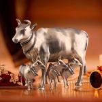 Pure Brass Large Gomatha (Cow) Statue Protecting Her Calves - Symbol of Nurturing Divinity & Motherhood
